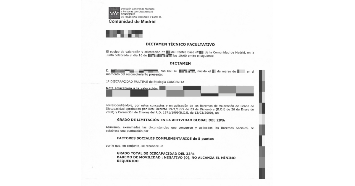 ejemplo de dictamen de la solicitud del certificado de discapacidad