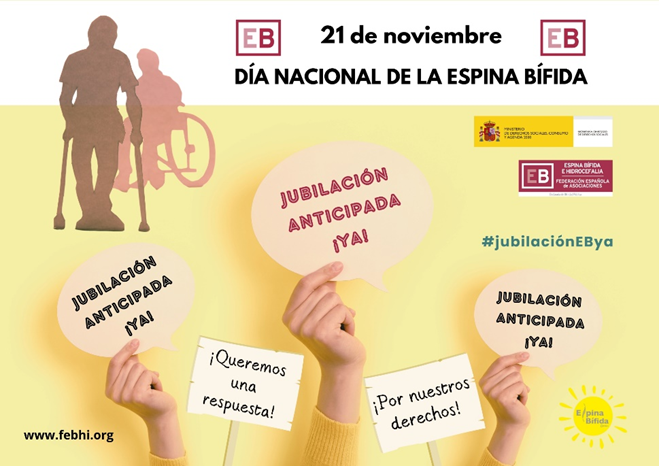 campaña por el día nacional de la espina bífida solicitando la jubilación anticipada, en apoyo con ministerios y federaciones