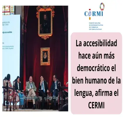 Infografía alusiva a la noticia, con el titular de la misma e imagen de la intervención de Luis Cayo Pérez Bueno en la Real Academia Española